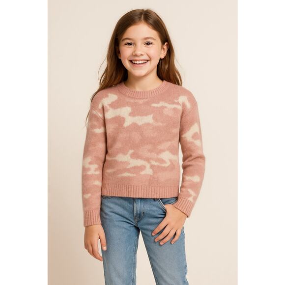 Soft Pink Camo Print Knit Sweater Pink Rose Girl Size Small 7/8 - Picture 1 of 5